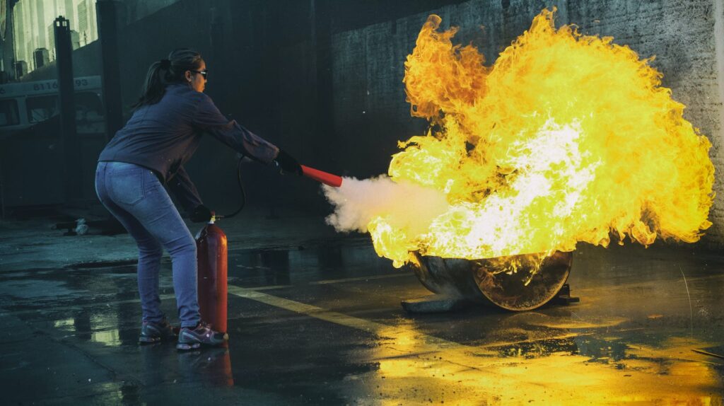 what is the effective range of a potassium bicarbonate portable extinguisher